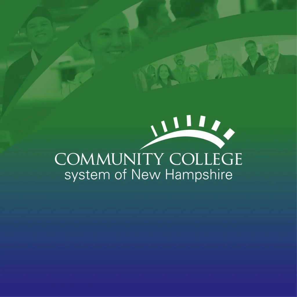 Community College System of New Hampshire logo over a montage of smiling students and faculty communications.