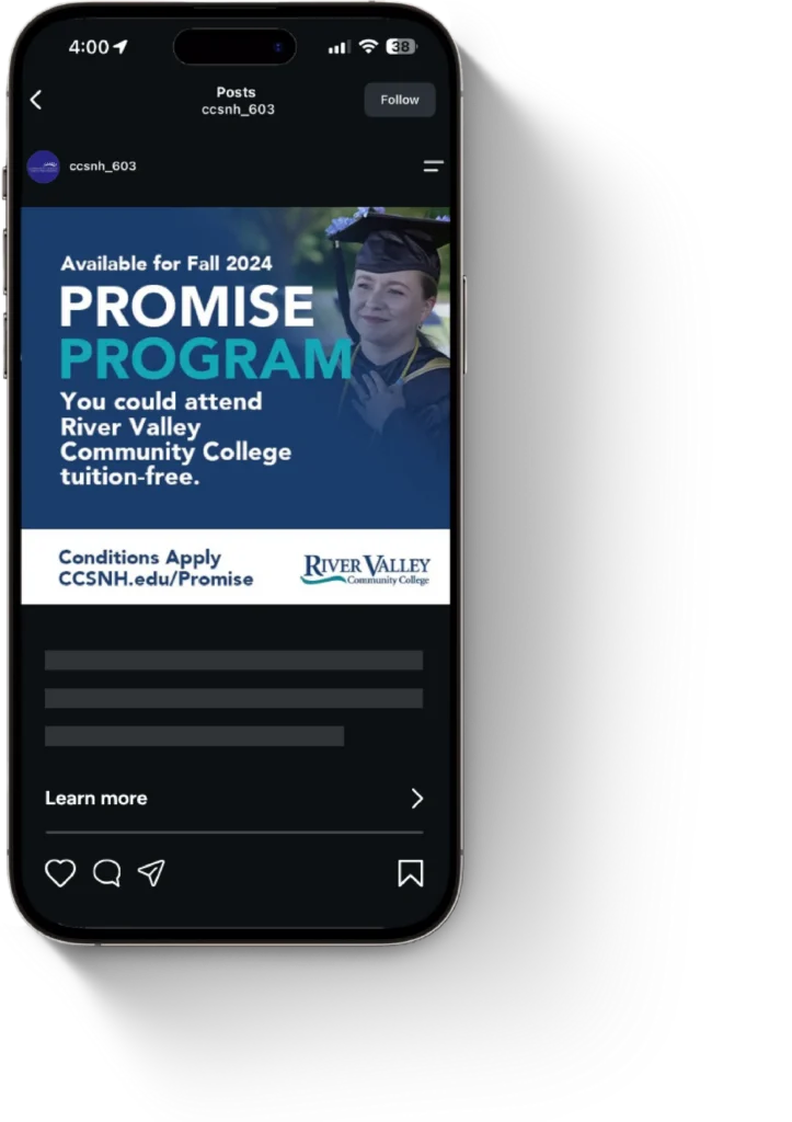 Social media post detailing the tuition-free Promise Program in community college communications.