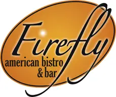 Firefly American bistro & bar logo with elegant script inside an orange oval.