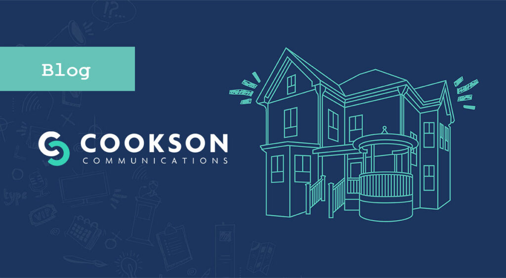 Blue graphic with Blog label, Cookson Communications logo, and outline drawing of a Victorian-style house.