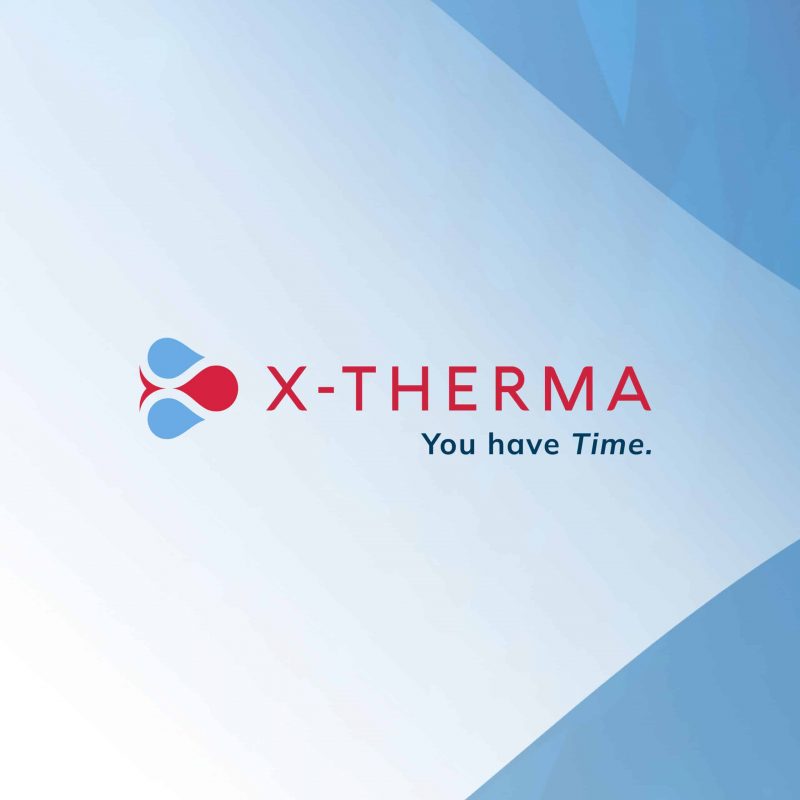 X-Therma logo with the tagline You have Time. on a blue and white abstract background, perfect for marketing materials.