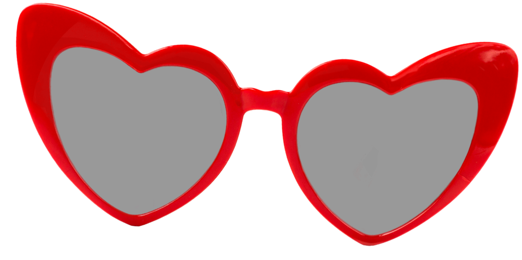 Red heart-shaped sunglasses with gray lenses on a white background&mdash;perfect for adding a bold touch to any marketing campaign.