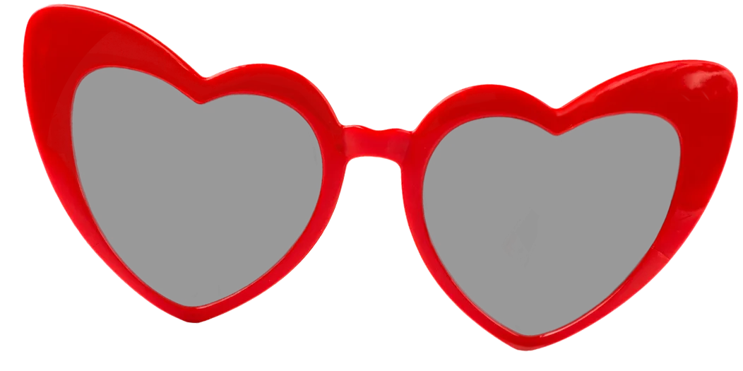 Red heart-shaped sunglasses with gray lenses on a white background&mdash;perfect for making a bold fashion statement or adding a playful touch to your next marketing campaign.